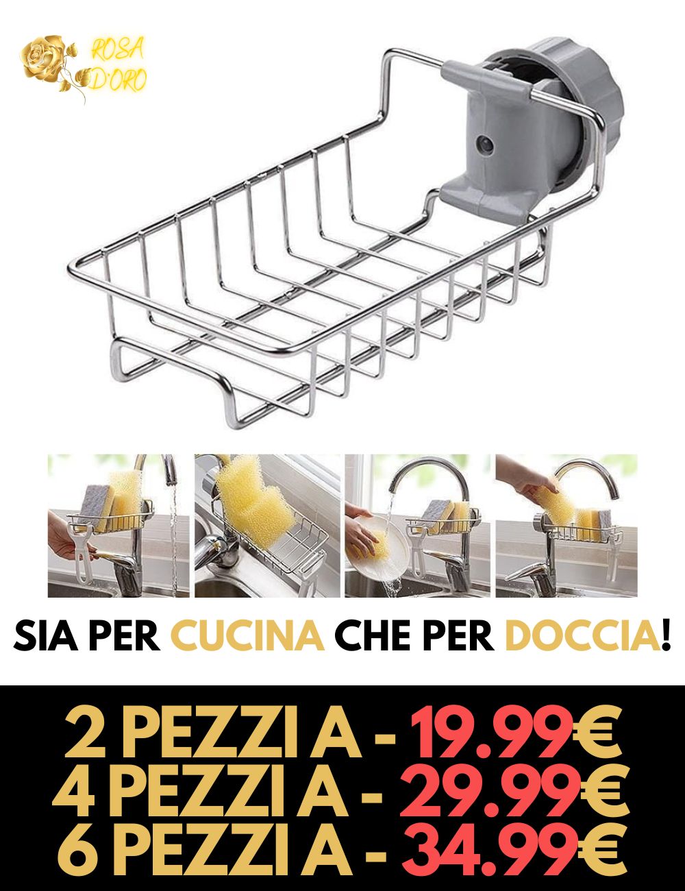 Porta Spugne INOX UNIVERSALE - L'Accessorio Essenziale per una Cucina Ordinata!